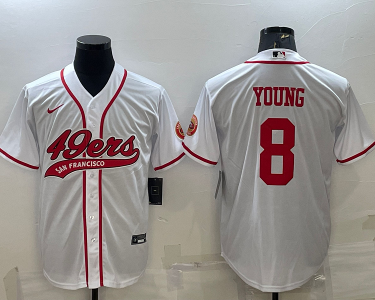 Men's San Francisco 49ers Steve Young #8 White Jersey Joint Edition