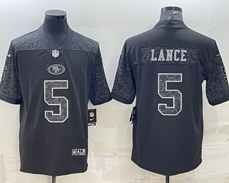 Men's San Francisco 49ers Trey Lance #5 Black RFLCTV Limited Jersey