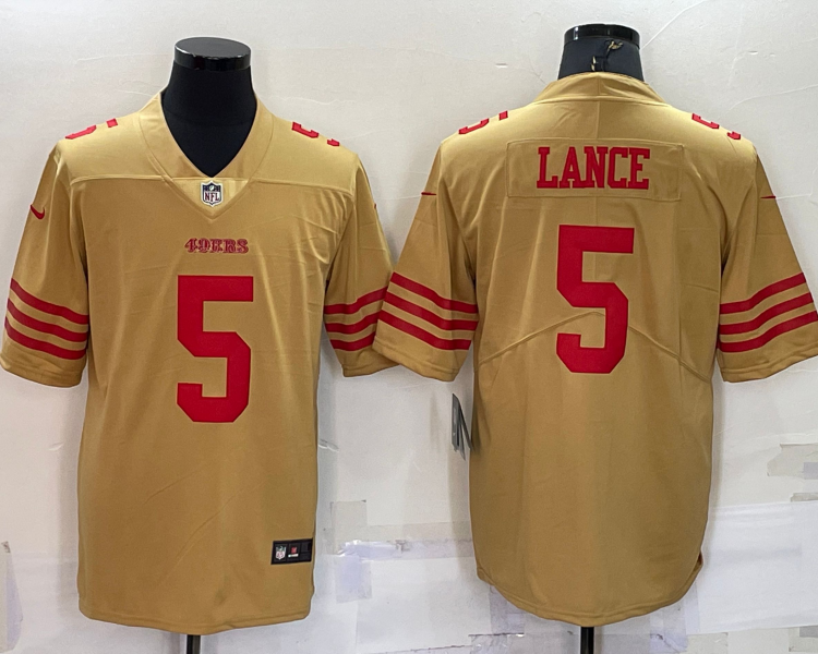 Men's San Francisco 49ers Trey Lance #5 Gold Inverted Team Jersey