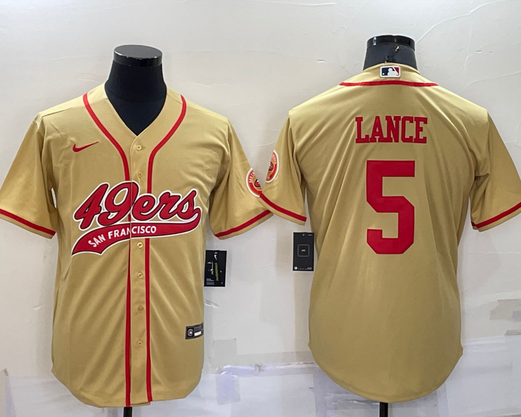 Men's San Francisco 49ers Trey Lance #5 Gold Jersey Joint Edition