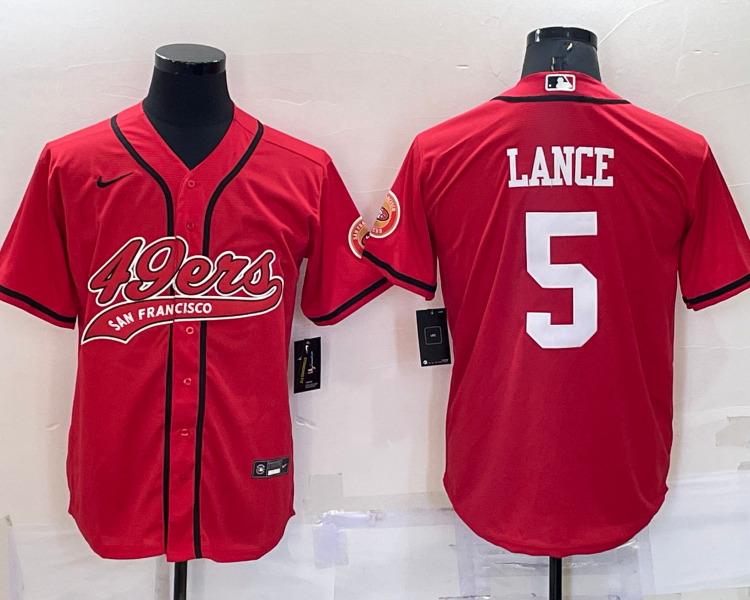 Men's San Francisco 49ers Trey Lance #5 Red Jersey Joint Edition