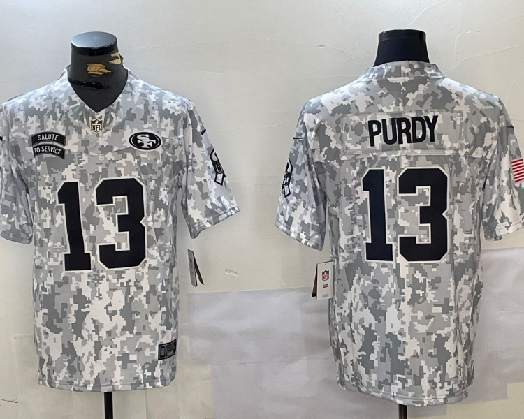 Men's San Francisco 49ers Brock Purdy #13 Arctic Camo 2024 Salute to Service Limited Jersey
