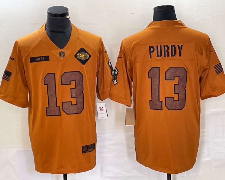 Men's San Francisco 49ers Brock Purdy #13 Brown 2023 Salute To Service Retired Limited Jersey