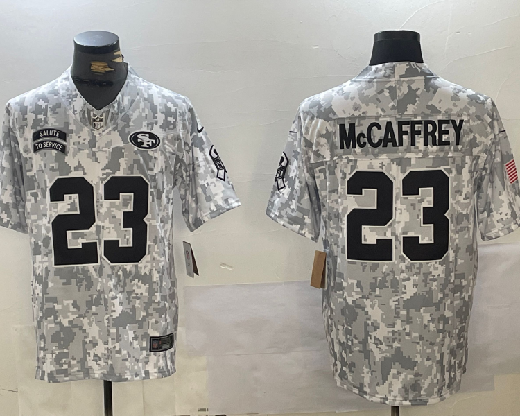 Men's San Francisco 49ers Christian McCaffrey #23 Arctic Camo 2024 Salute to Service Limited Jersey