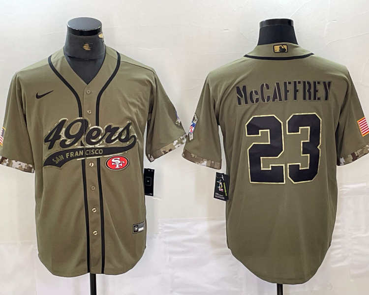 Men's San Francisco 49ers Christian McCaffrey #23 Olive 2022 Salute To Service Jersey Joint Edition
