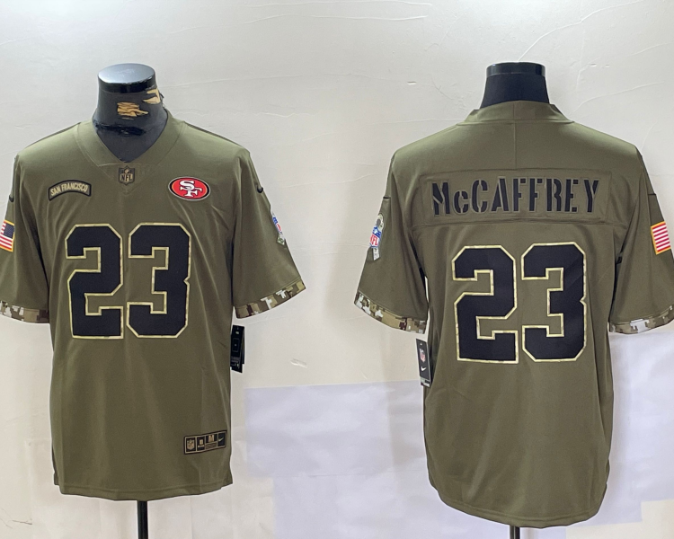 Men's San Francisco 49ers Christian McCaffrey #23 Olive Salute To Service Limited Jersey