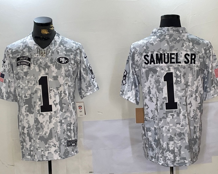 Men's San Francisco 49ers Deebo Samuel Sr #1 Arctic Camo 2024 Salute to Service Limited Jersey