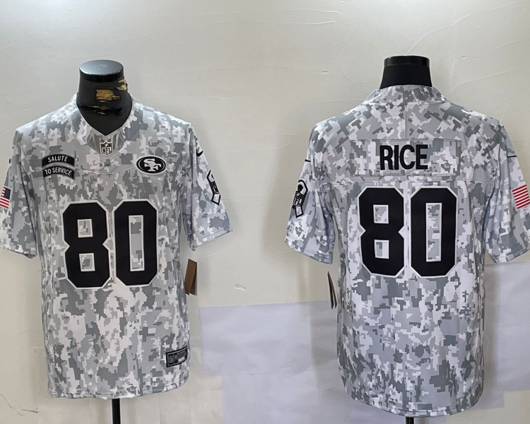 Men's San Francisco 49ers Jerry Rice #80 Arctic Camo 2024 Salute to Service Retired Limited Jersey