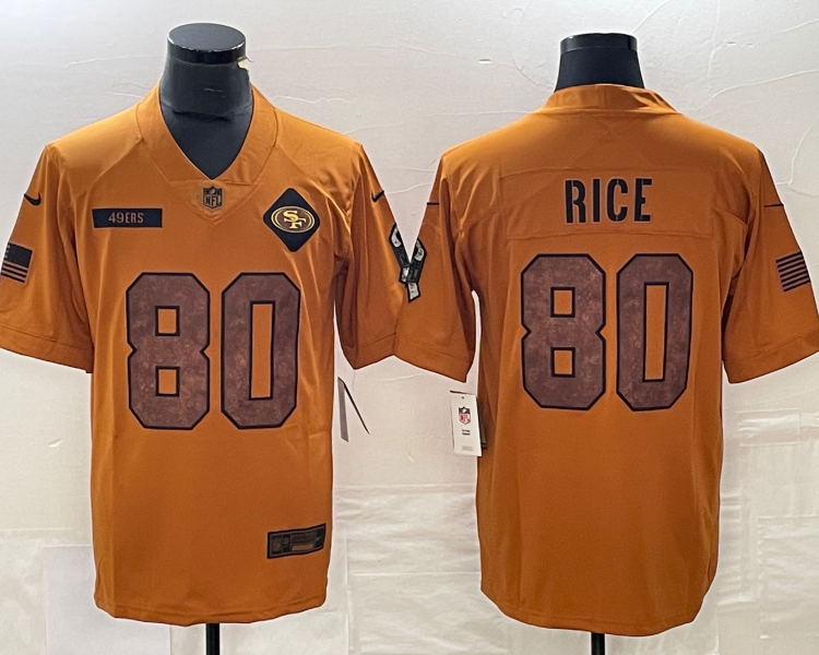 Men's San Francisco 49ers Jerry Rice #80 Brown 2023 Salute To Service Retired Limited Jersey