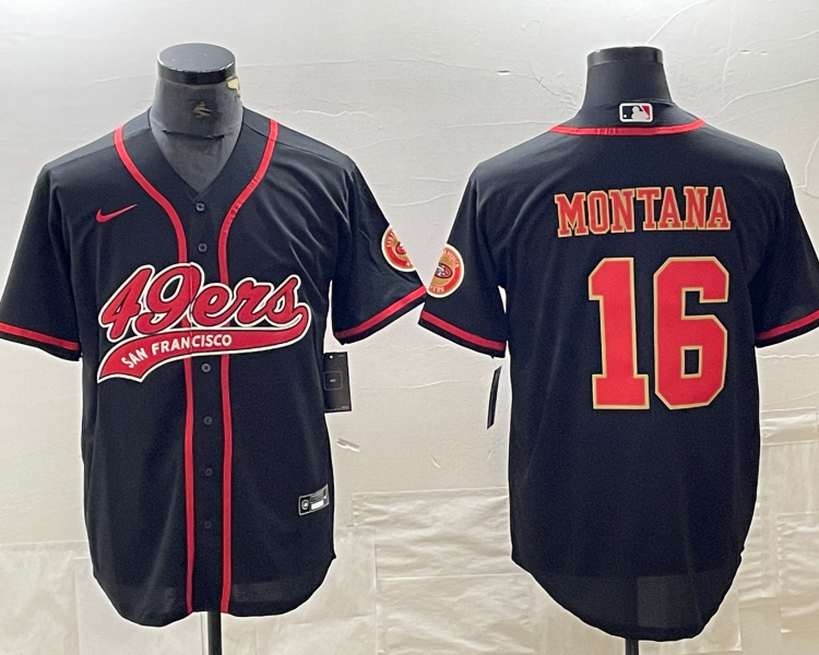 Men's San Francisco 49ers Joe Montana #16 Black Jersey Joint Edition