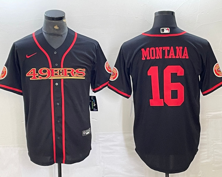Men's San Francisco 49ers Joe Montana #16 Black Joint Edition Jersey
