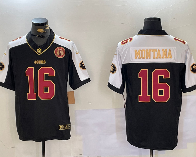 Men's San Francisco 49ers Joe Montana #16 Black Retired Team Jersey