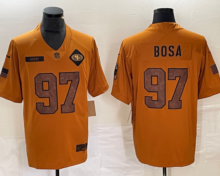 Men's San Francisco 49ers Nick Bosa #97 Brown 2023 Salute To Service Retired Limited Jersey