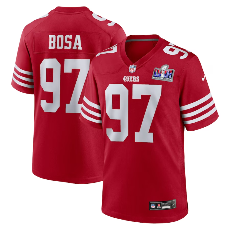 Men's San Francisco 49ers Nick Bosa #97 Scarlet Super Bowl LVIII Jersey