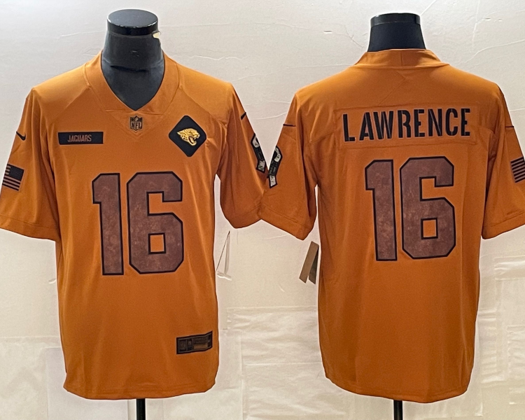 Men's Jacksonville Jaguars Trevor Lawrence #16 Brown 2023 Salute To Service Limited Jersey