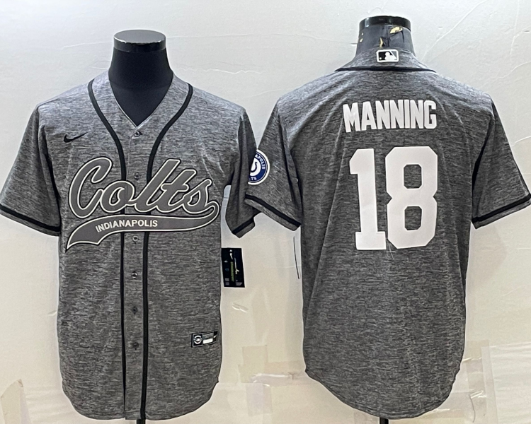 Men's Indianapolis Colts Peyton Manning #18 Gray Jersey Joint Edition