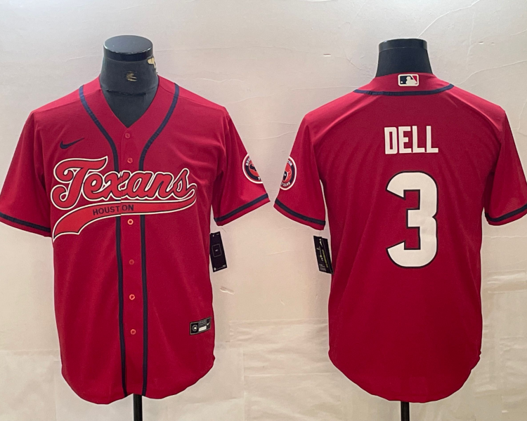 Men's Houston Texans Tank Dell #3 Red Jersey Joint Edition