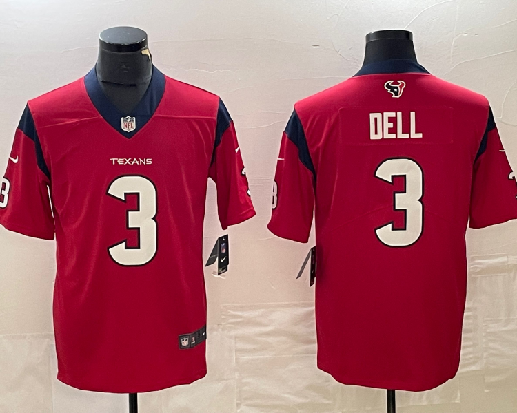 Men's Houston Texans Tank Dell #3 Red Jersey
