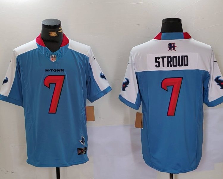 Men's Houston Texans C.J. Stroud #7 Light Blue Jersey