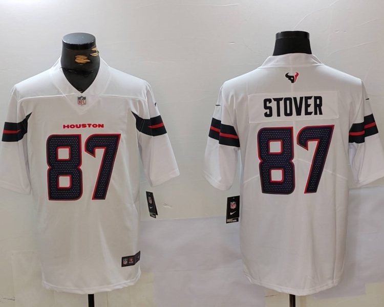 Men's Houston Texans Cade Stover #87 White Jersey