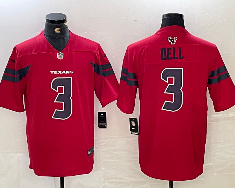 Men's Houston Texans Tank Dell #3 Red Alternate Jersey