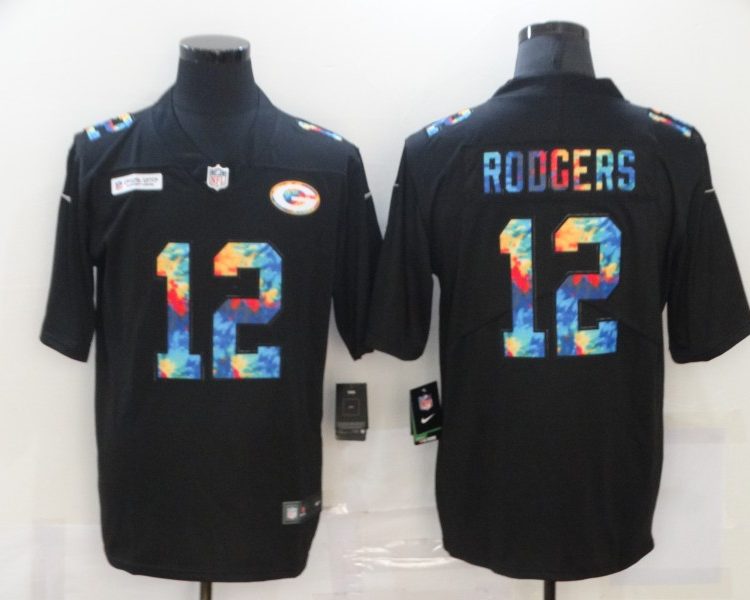 Men's Green Bay Packers #12 Aaron Rodgers Black Jersey