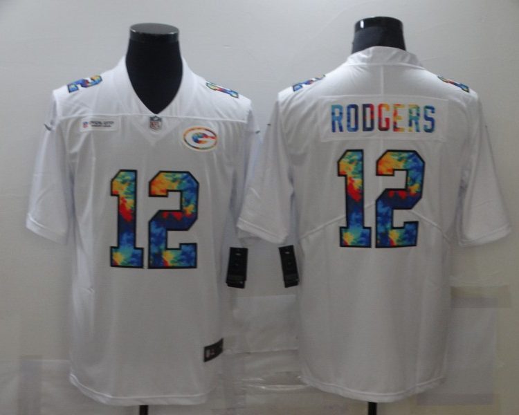 Men's Green Bay Packers #12 Aaron Rodgers White Jersey