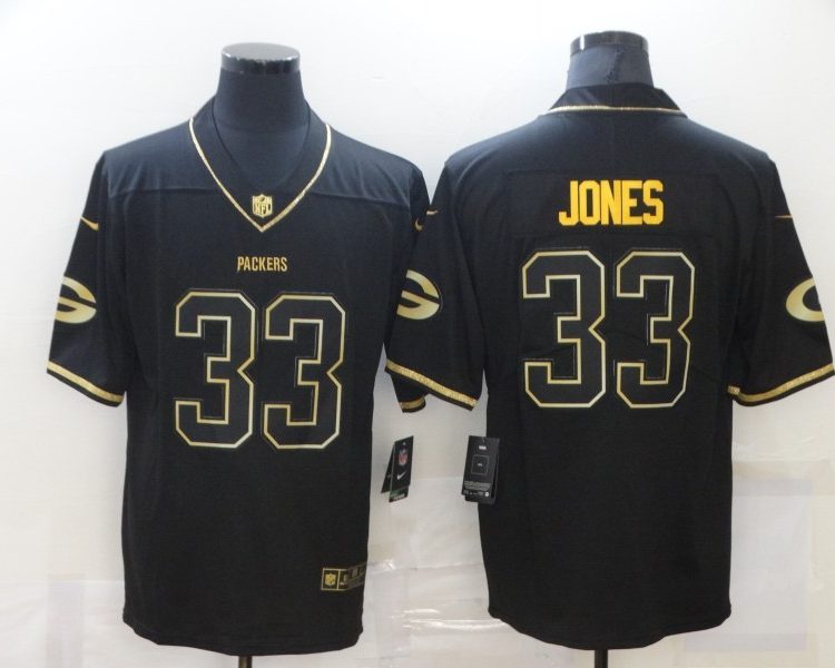 Men's Green Bay Packers Aaron Jones #33 Black Jersey