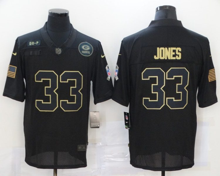 Men's Green Bay Packers Aaron Jones #33 Black Jersey