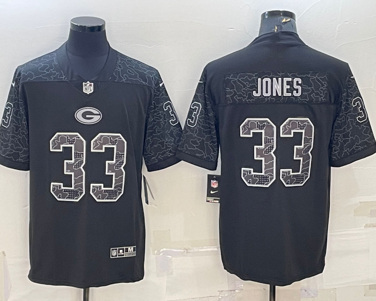 Men's Green Bay Packers Aaron Jones #33 Black Retired RFLCTV Limited Jersey