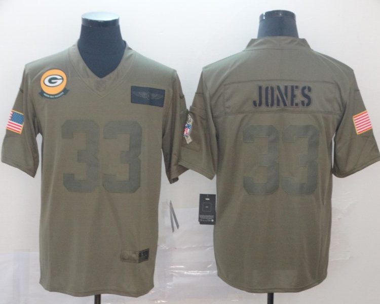 Men's Green Bay Packers Aaron Jones #33 Brown Jersey