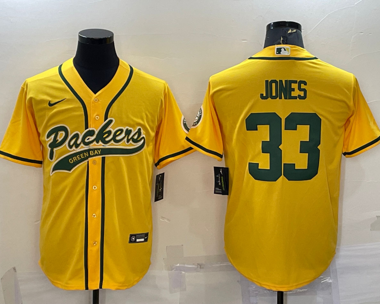 Men's Green Bay Packers Aaron Jones #33 Gold Inverted Team Jersey Joint Edition