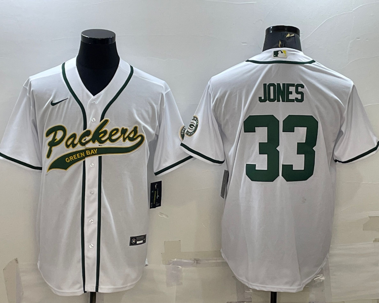 Men's Green Bay Packers Aaron Jones #33 White Jersey Joint Edition