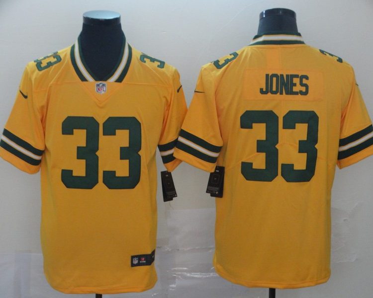Men's Green Bay Packers Aaron Jones #33 Yellow Inverted Legend Jersey