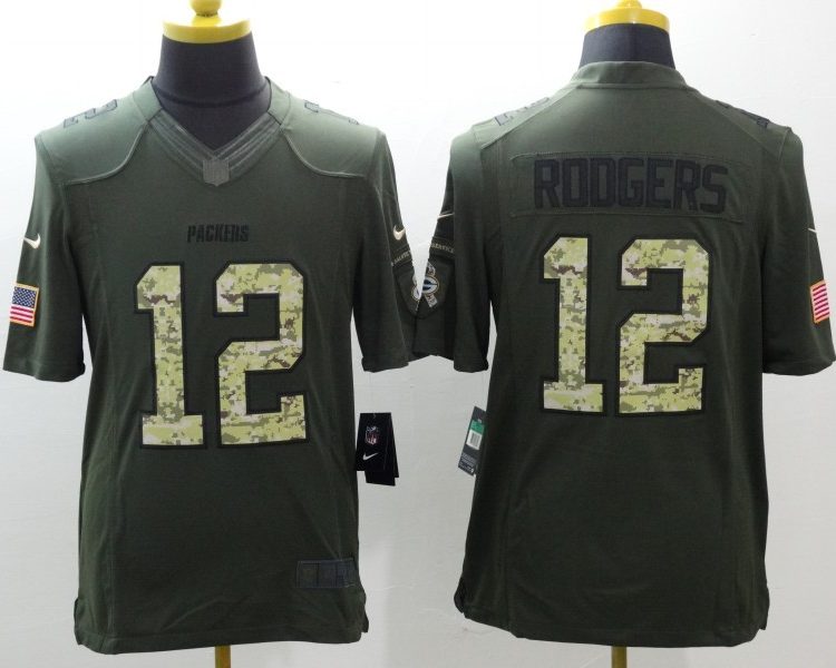 Men's Green Bay Packers Aaron Rodgers #12 Army Green Jersey