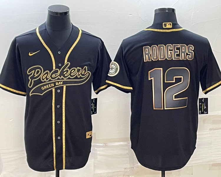 Men's Green Bay Packers Aaron Rodgers #12 Black Jersey Joint Edition