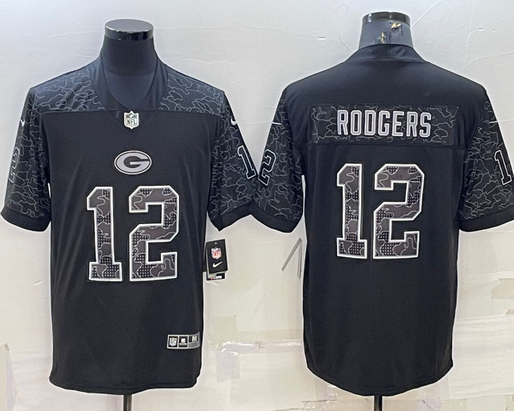 Men's Green Bay Packers Aaron Rodgers #12 Black Retired RFLCTV Limited Jersey