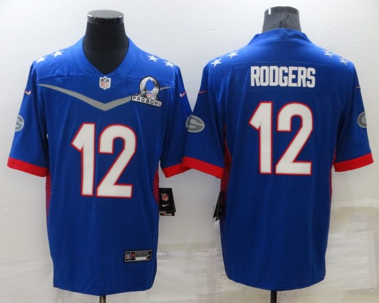 Men's Green Bay Packers Aaron Rodgers #12 Blue ALL STAR Jersey