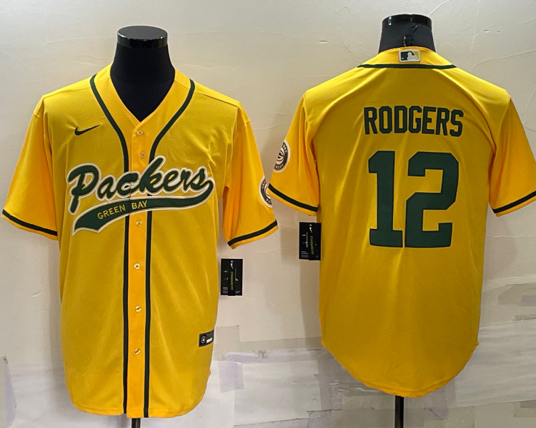 Men's Green Bay Packers Aaron Rodgers #12 Gold Inverted Team Jersey Joint Edition