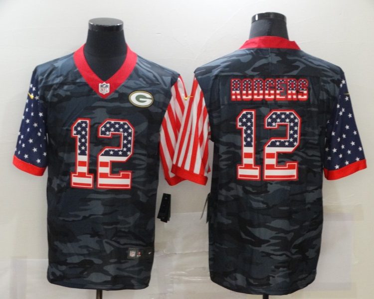 Men's Green Bay Packers Aaron Rodgers #12 Gray Camouflage Jersey