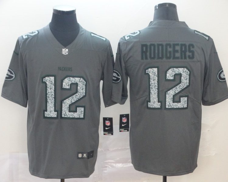 Men's Green Bay Packers Aaron Rodgers #12 Gray Jersey