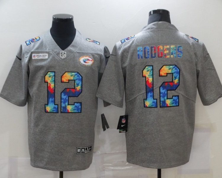 Men's Green Bay Packers Aaron Rodgers #12 Gray Jersey