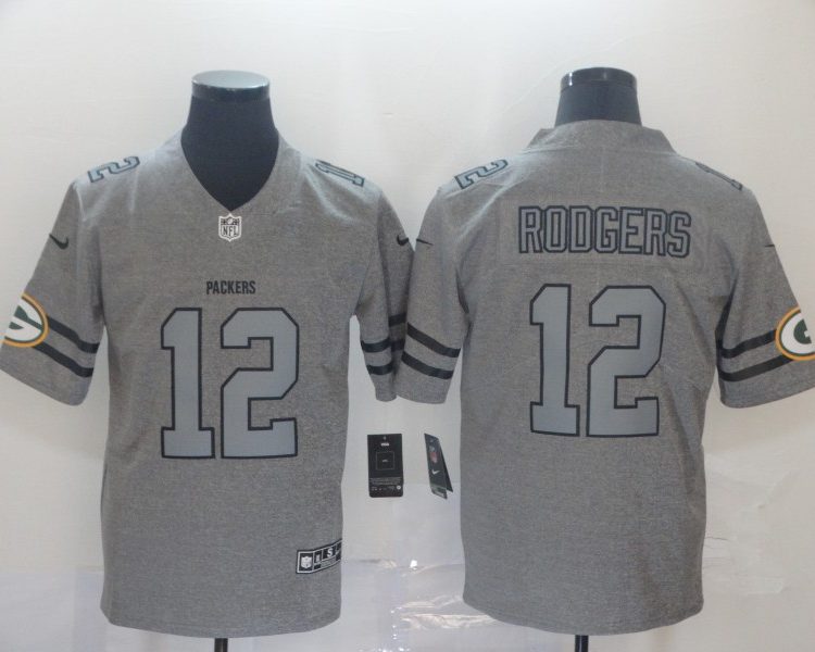 Men's Green Bay Packers Aaron Rodgers #12 Gray Jersey