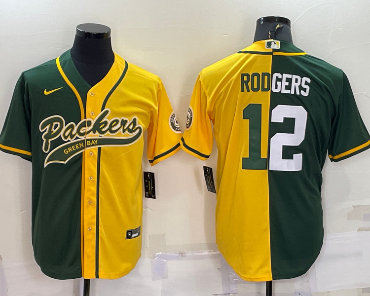Men's Green Bay Packers Aaron Rodgers #12 Green/Yellow Jersey Joint Edition