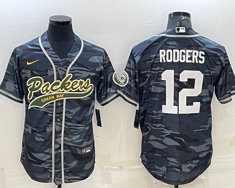 Men's Green Bay Packers Aaron Rodgers #12 Grey camouflage Jersey Joint Edition