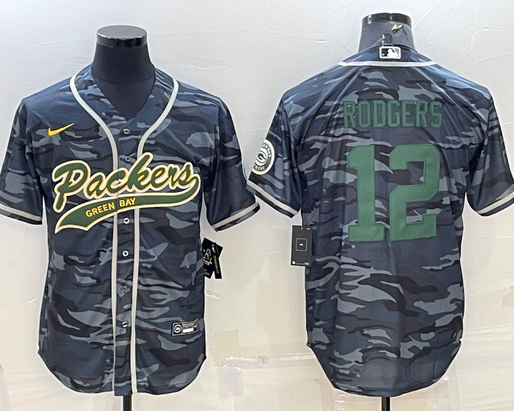 Men's Green Bay Packers Aaron Rodgers #12 Grey camouflage Jersey Joint Edition