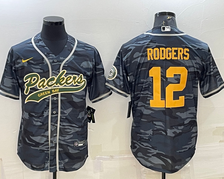 Men's Green Bay Packers Aaron Rodgers #12 Grey camouflage Jersey Joint Edition