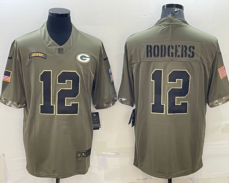Men's Green Bay Packers Aaron Rodgers #12 Olive 2022 Salute To Service Limited Jersey