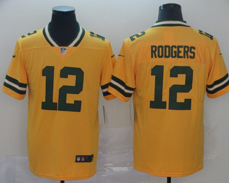 Men's Green Bay Packers Aaron Rodgers #12 Yellow Inverted Legend Jersey