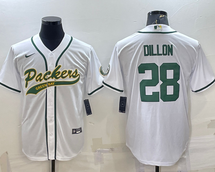 Men's Green Bay Packers AJ Dillon #28 White Jersey Joint Edition